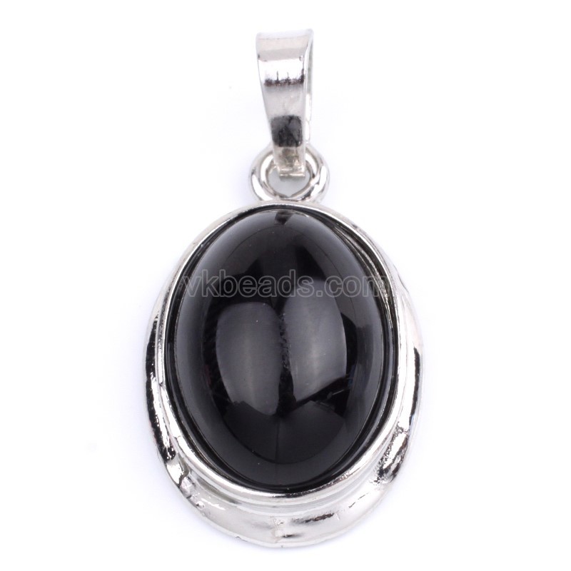 Multi-Gemstone Smooth Oval Pendants, with Rhodium Plated Base Metal Findings, Approx 14x18mm, Sell by Piece