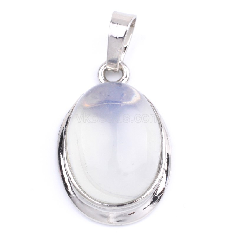 Multi-Gemstone Smooth Oval Pendants, with Rhodium Plated Base Metal Findings, Approx 14x18mm, Sell by Piece