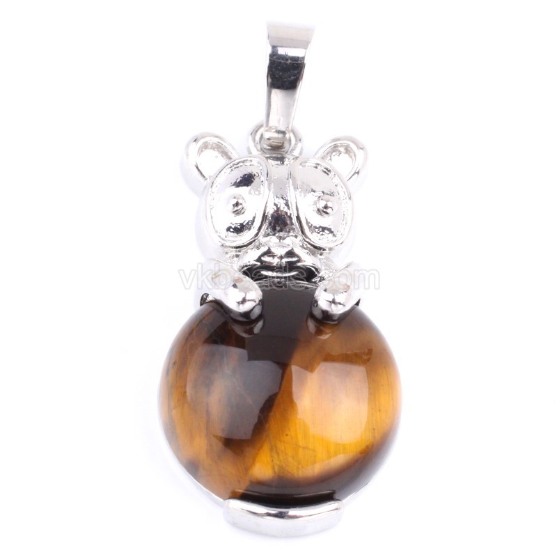Multi-Gemstone Panda Pendants, with Rhodium Plated Base Metal Findings, Approx 16x30mm, Sell by Piece
