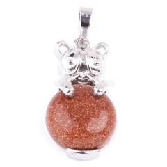 Multi-Gemstone Panda Pendants, with Rhodium Plated Base Metal Findings, Approx 16x30mm, Sell by Piece