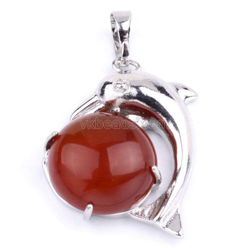 Multi-Gemstone Dolphin Pendants, with Rhodium Plated Base Metal Findings, Approx 22x25mm, Sell by Piece