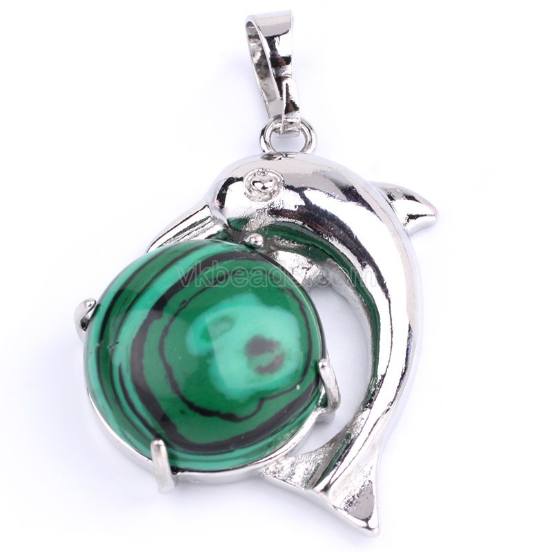 Multi-Gemstone Dolphin Pendants, with Rhodium Plated Base Metal Findings, Approx 22x25mm, Sell by Piece