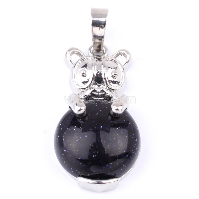 Multi-Gemstone Panda Pendants, with Rhodium Plated Base Metal Findings, Approx 16x30mm, Sell by Piece