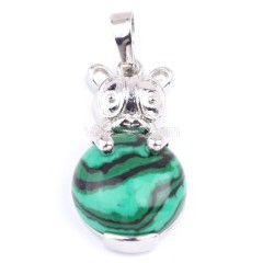 Multi-Gemstone Panda Pendants, with Rhodium Plated Base Metal Findings, Approx 16x30mm, Sell by Piece
