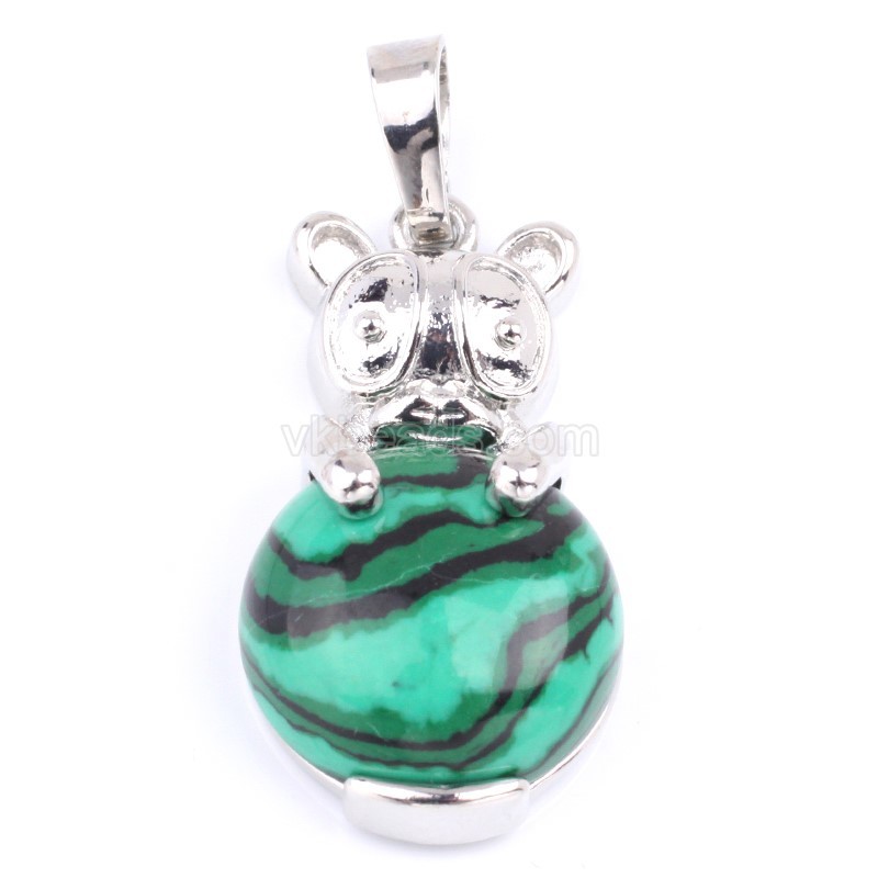 Multi-Gemstone Panda Pendants, with Rhodium Plated Base Metal Findings, Approx 16x30mm, Sell by Piece