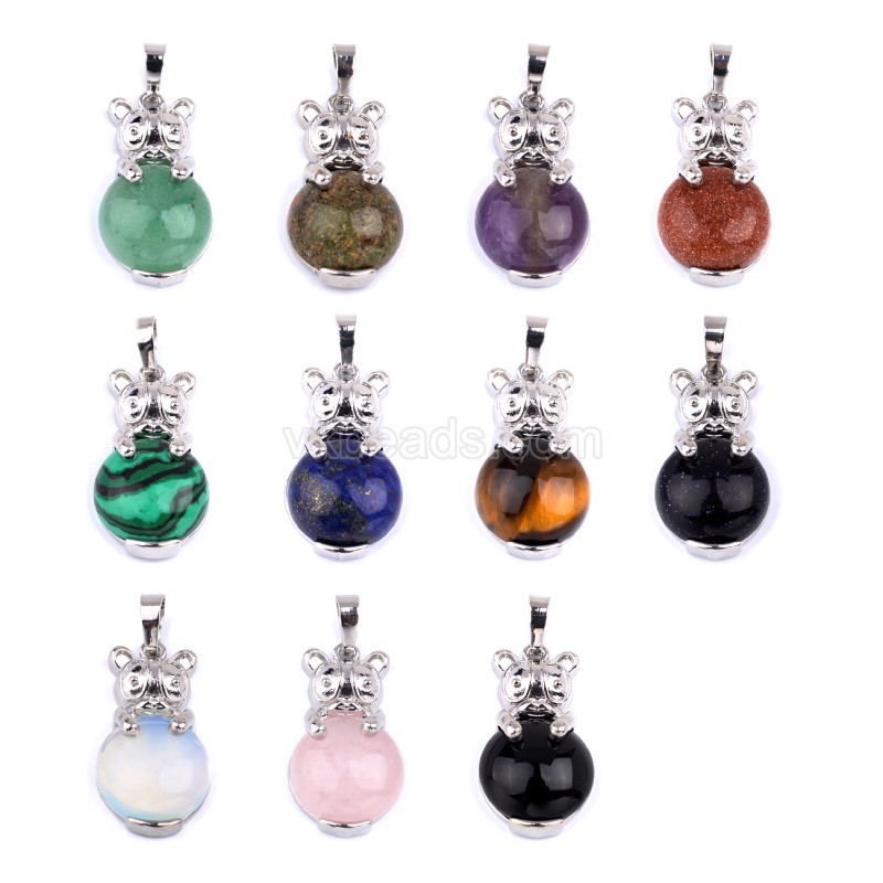 Multi-Gemstone Panda Pendants, with Rhodium Plated Base Metal Findings, Approx 16x30mm, Sell by Piece
