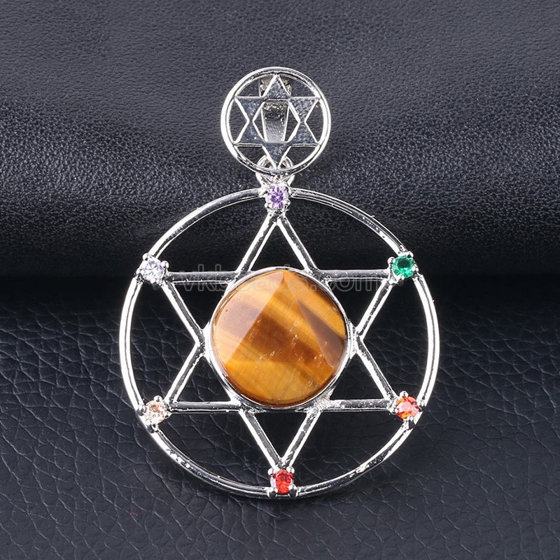 Multi-Gemstone Faceted Flat Round Star of David Pendants, with Rhinestone Seven Chakras Rhodium Plated Base Metal Findings, Approx 35mm, Sell by Piece