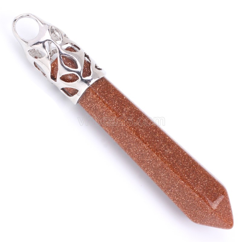 Multi-Gemstone Hexagon Prism Bullet Pendants, with Rhodium Plated Base Metal Findings, Approx 16x50mm, Sell by Piece