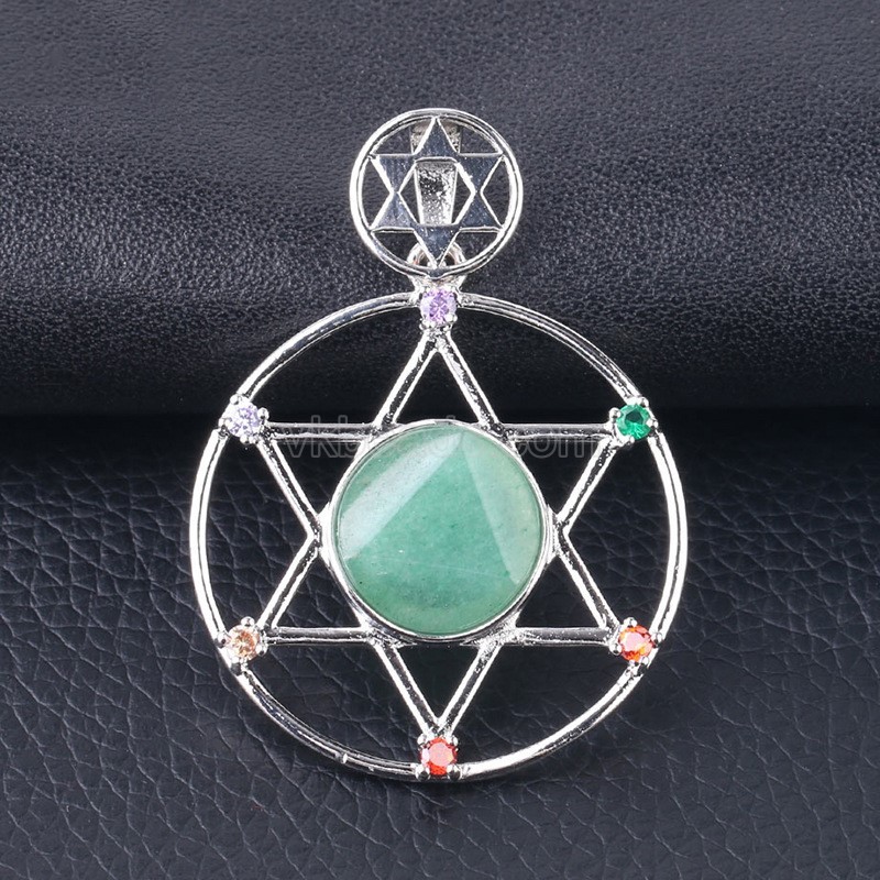 Multi-Gemstone Faceted Flat Round Star of David Pendants, with Rhinestone Seven Chakras Rhodium Plated Base Metal Findings, Approx 35mm, Sell by Piece