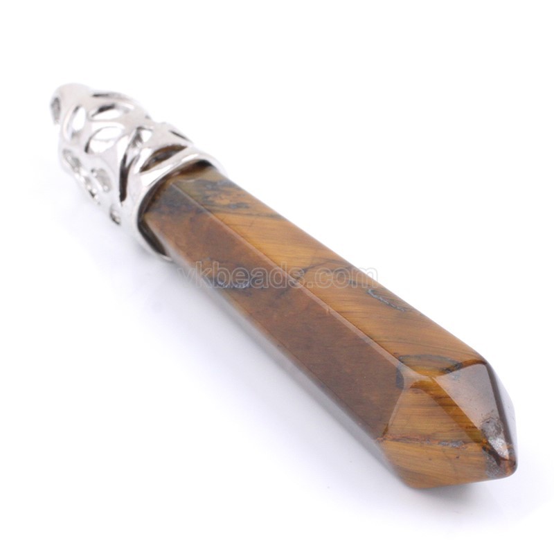 Multi-Gemstone Hexagon Prism Bullet Pendants, with Rhodium Plated Base Metal Findings, Approx 16x50mm, Sell by Piece