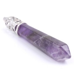 Multi-Gemstone Hexagon Prism Bullet Pendants, with Rhodium Plated Base Metal Findings, Approx 16x50mm, Sell by Piece