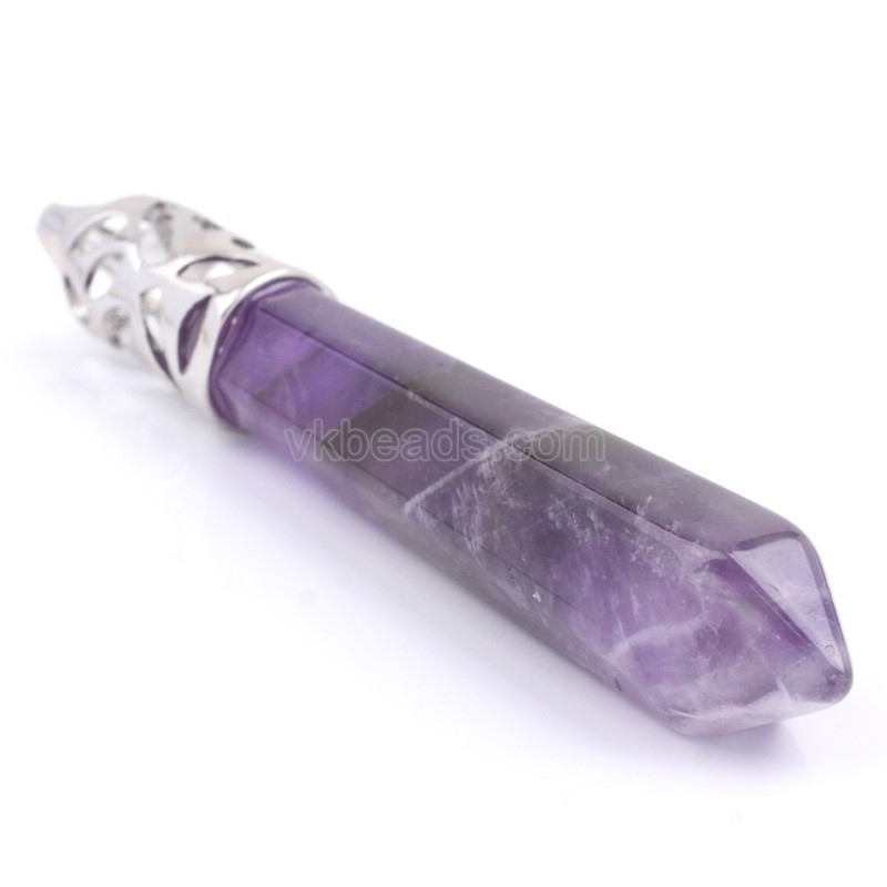 Multi-Gemstone Hexagon Prism Bullet Pendants, with Rhodium Plated Base Metal Findings, Approx 16x50mm, Sell by Piece