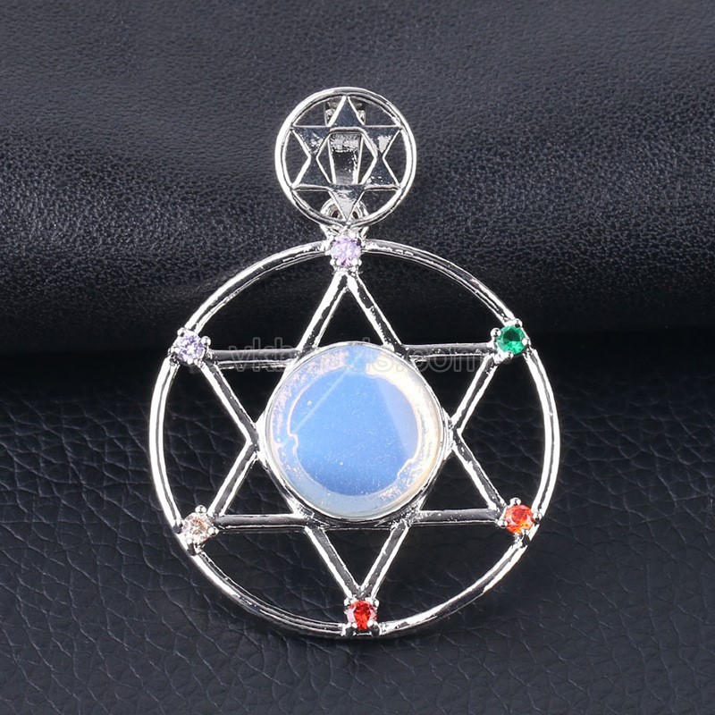 Multi-Gemstone Faceted Flat Round Star of David Pendants, with Rhinestone Seven Chakras Rhodium Plated Base Metal Findings, Approx 35mm, Sell by Piece