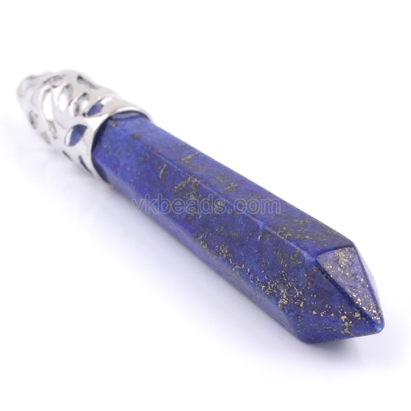 Multi-Gemstone Hexagon Prism Bullet Pendants, with Rhodium Plated Base Metal Findings, Approx 16x50mm, Sell by Piece