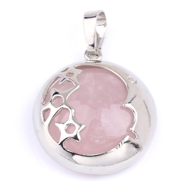 Multi-Gemstone Flat Round Pendants, with Rhodium Plated Moon Star Base Metal Findings, Approx 23x27mm, Sell by Piece