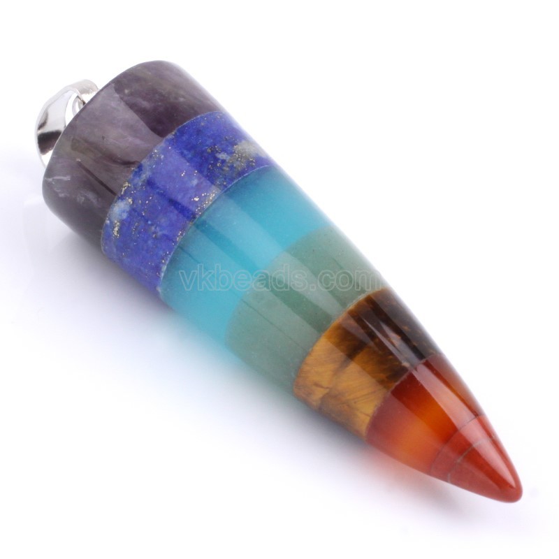 7 Chakra Pendants, Amethyst+Lapis Lazuli+Dyed Blue Jade+Green Aventurine+Yellow Tiger Eye+Red Agate(Dyed)+Red Jasper, with Rhodium Plated Base Metal Findings, Sell by Piece