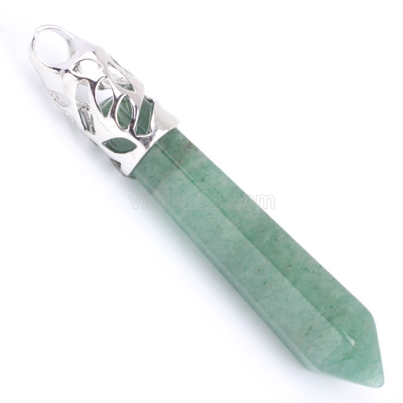 Multi-Gemstone Hexagon Prism Bullet Pendants, with Rhodium Plated Base Metal Findings, Approx 16x50mm, Sell by Piece
