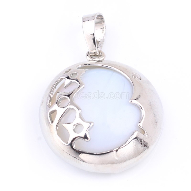 Multi-Gemstone Flat Round Pendants, with Rhodium Plated Moon Star Base Metal Findings, Approx 23x27mm, Sell by Piece