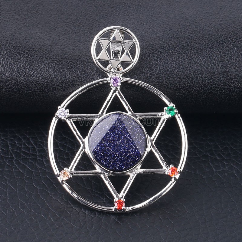 Multi-Gemstone Faceted Flat Round Star of David Pendants, with Rhinestone Seven Chakras Rhodium Plated Base Metal Findings, Approx 35mm, Sell by Piece