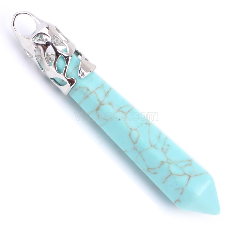 Multi-Gemstone Hexagon Prism Bullet Pendants, with Rhodium Plated Base Metal Findings, Approx 16x50mm, Sell by Piece