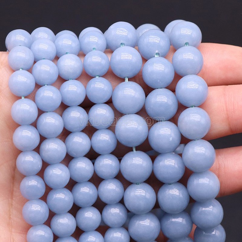 Natural Angelite Smooth Round Beads Strands, Approx 4-10mm, 38cm/strand