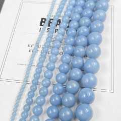 Natural Angelite Smooth Round Beads Strands, Approx 4-10mm, 38cm/strand