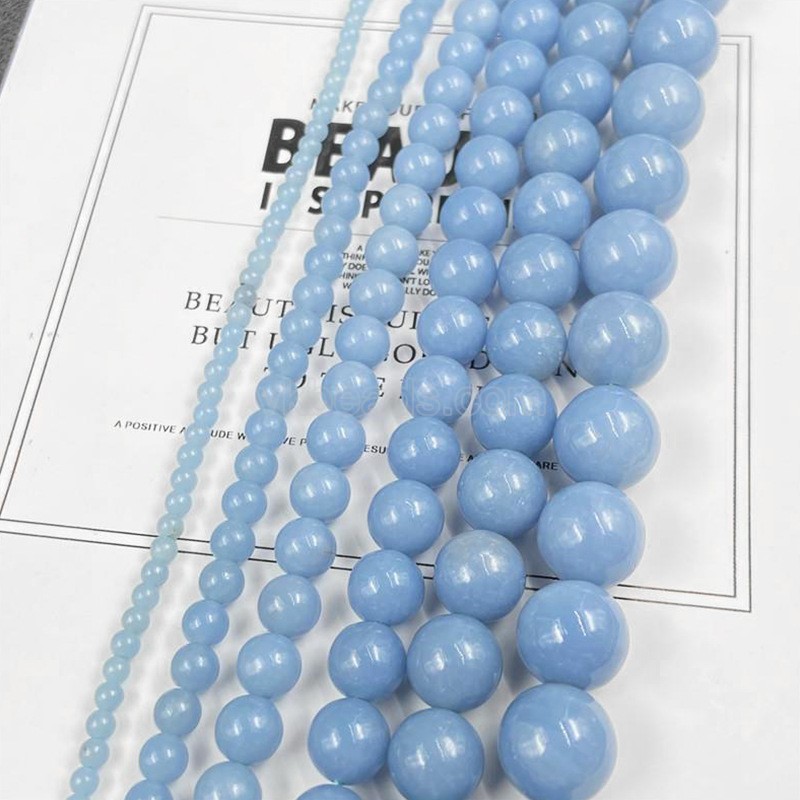 Natural Angelite Smooth Round Beads Strands, Approx 4-10mm, 38cm/strand