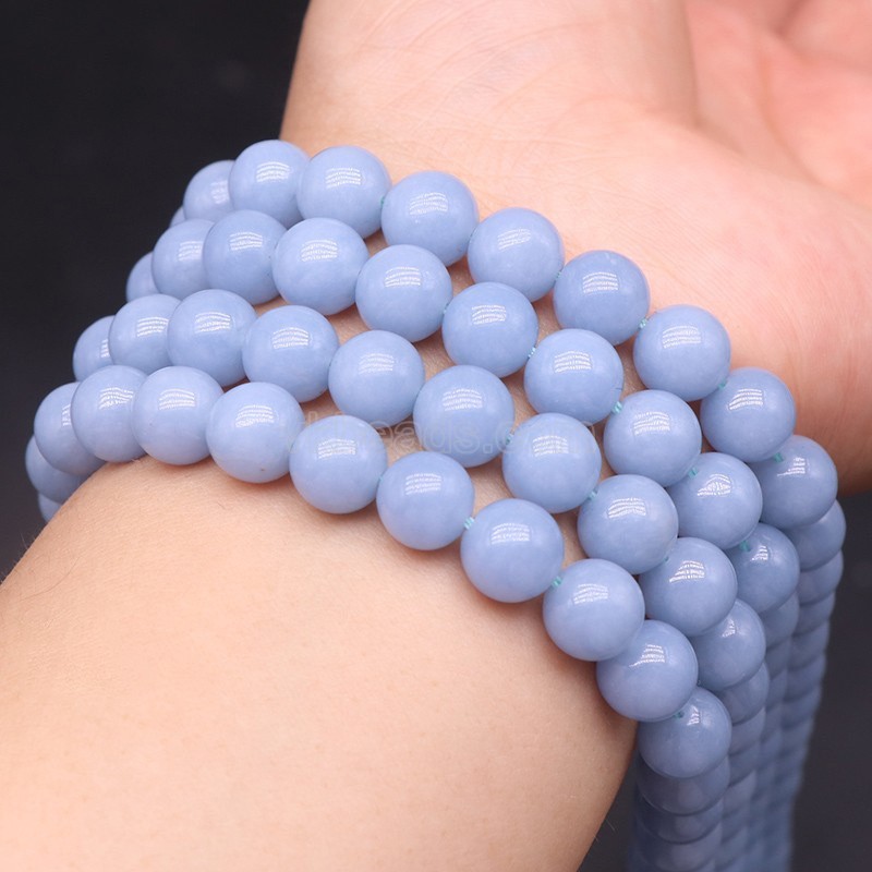 Natural Angelite Smooth Round Beads Strands, Approx 4-10mm, 38cm/strand