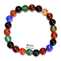 Multicolor Agate Smooth Round Beads Stretch Bracelets, Approx 8mm, Sell by Piece