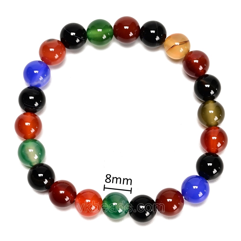 Multicolor Agate Smooth Round Beads Stretch Bracelets, Approx 8mm, Sell by Piece