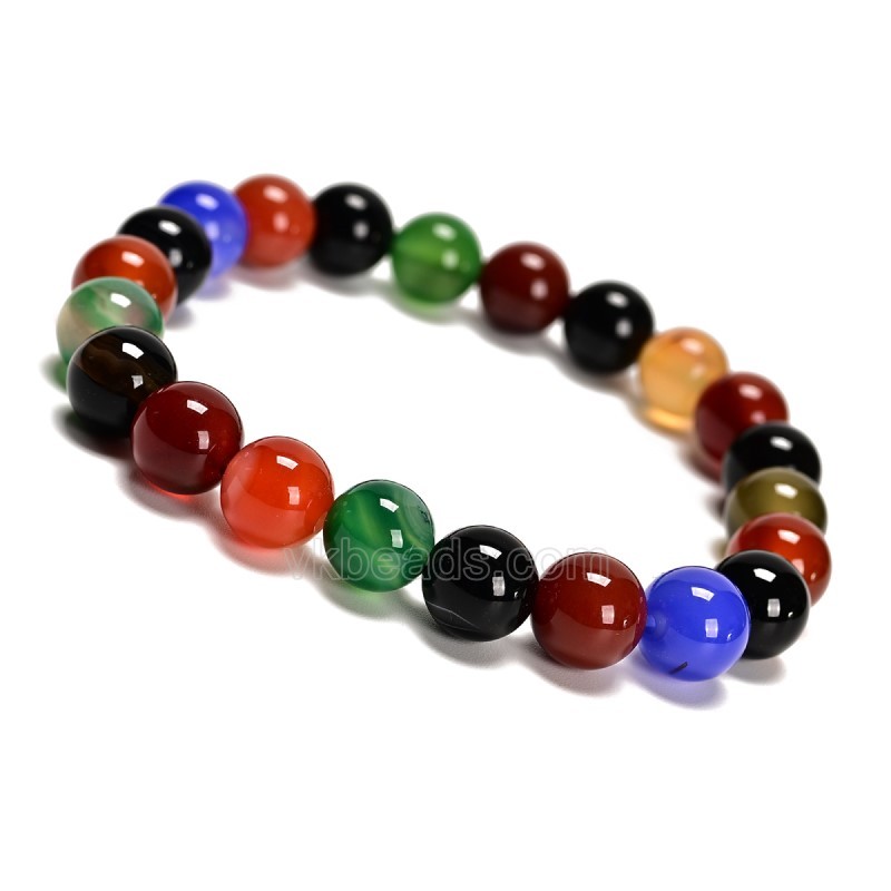 Multicolor Agate Smooth Round Beads Stretch Bracelets, Approx 8mm, Sell by Piece