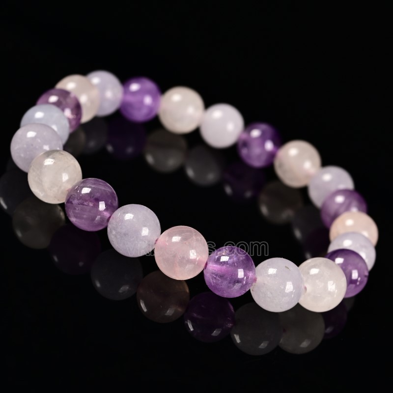 Mixed Quartz Smooth Round Beads Stretch Bracelets, Amethyst+Rose Quartz+Enhancing Stone, Approx 8mm, Sell by Piece