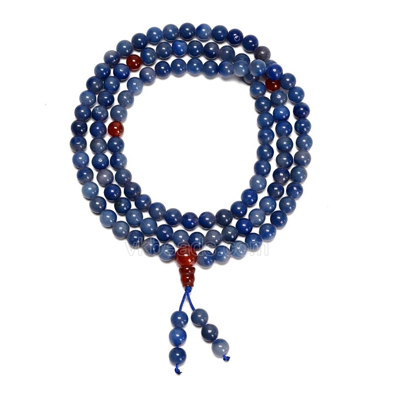 Blue Aventurine Smooth Round Beads Necklace Bracelets, with Red Agate, Approx 6mm, 66cm Long, Sell by Piece