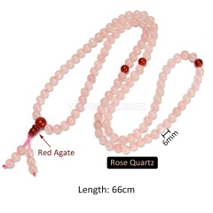 Rose Quartz Smooth Round Beads Necklace Bracelets, with Red Agate, Approx 6mm, 66cm Long, Sell by Piece