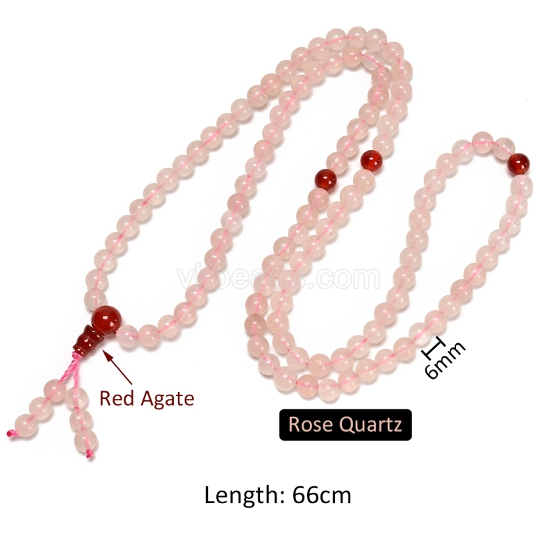 Rose Quartz Smooth Round Beads Necklace Bracelets, with Red Agate, Approx 6mm, 66cm Long, Sell by Piece