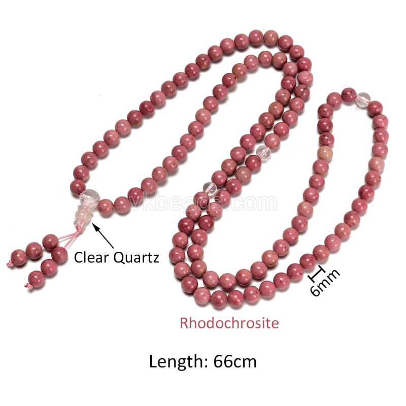 Rhodochrosite Smooth Round Beads Necklace Bracelets, with Clear Quartz, Approx 6mm, 66cm Long, Sell by Piece