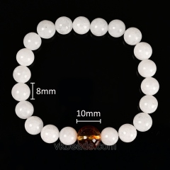 White Jade Smooth Round Beads Stretch Bracelets, with Amber Imitation Bead, Approx 8mm, Sell by Piece