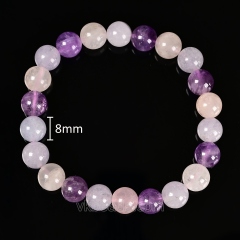Mixed Quartz Smooth Round Beads Stretch Bracelets, Amethyst+Rose Quartz+Enhancing Stone, Approx 8mm, Sell by Piece