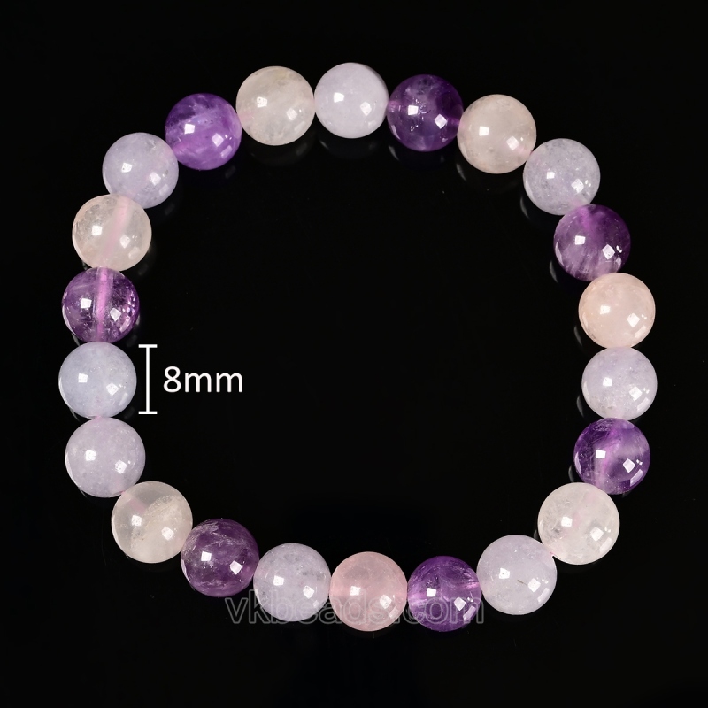 Mixed Quartz Smooth Round Beads Stretch Bracelets, Amethyst+Rose Quartz+Enhancing Stone, Approx 8mm, Sell by Piece
