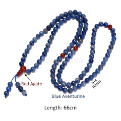 Blue Aventurine Smooth Round Beads Necklace Bracelets, with Red Agate, Approx 6mm, 66cm Long, Sell by Piece