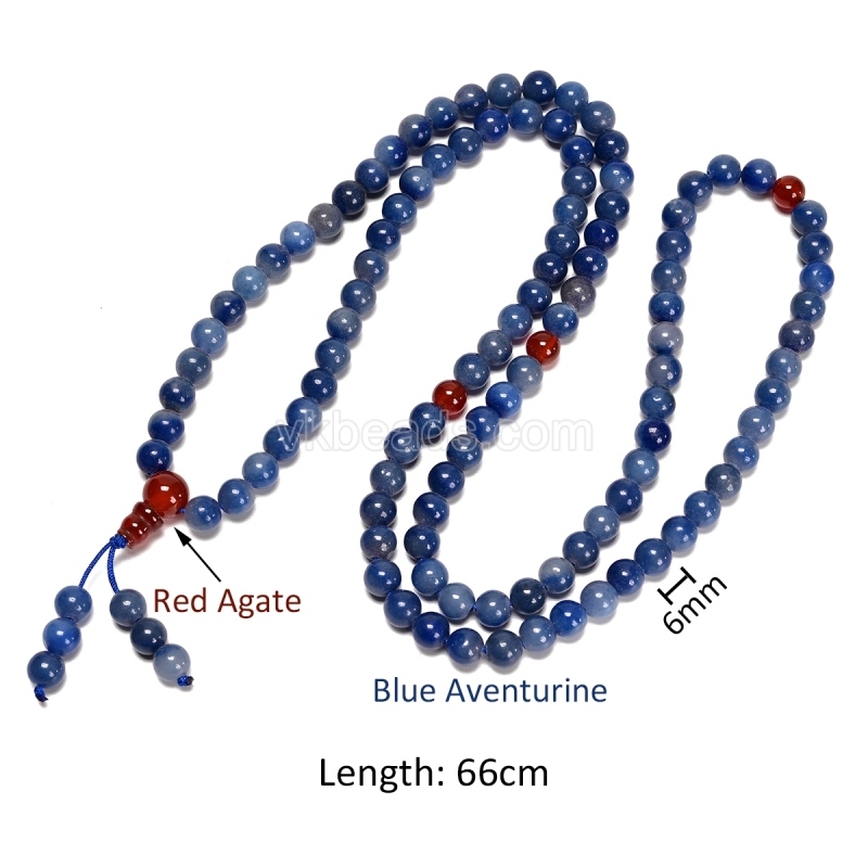 Blue Aventurine Smooth Round Beads Necklace Bracelets, with Red Agate, Approx 6mm, 66cm Long, Sell by Piece