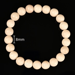 Creamy Petrified Wood Smooth Round Beads Stretch Bracelets, Approx 8mm, Sell by Piece