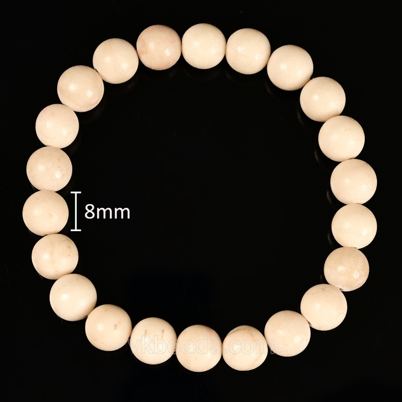 Creamy Petrified Wood Smooth Round Beads Stretch Bracelets, Approx 8mm, Sell by Piece