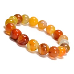 Yellow Red Agate Smooth Round Beads Stretch Bracelets, Approx 10mm, Sell by Piece