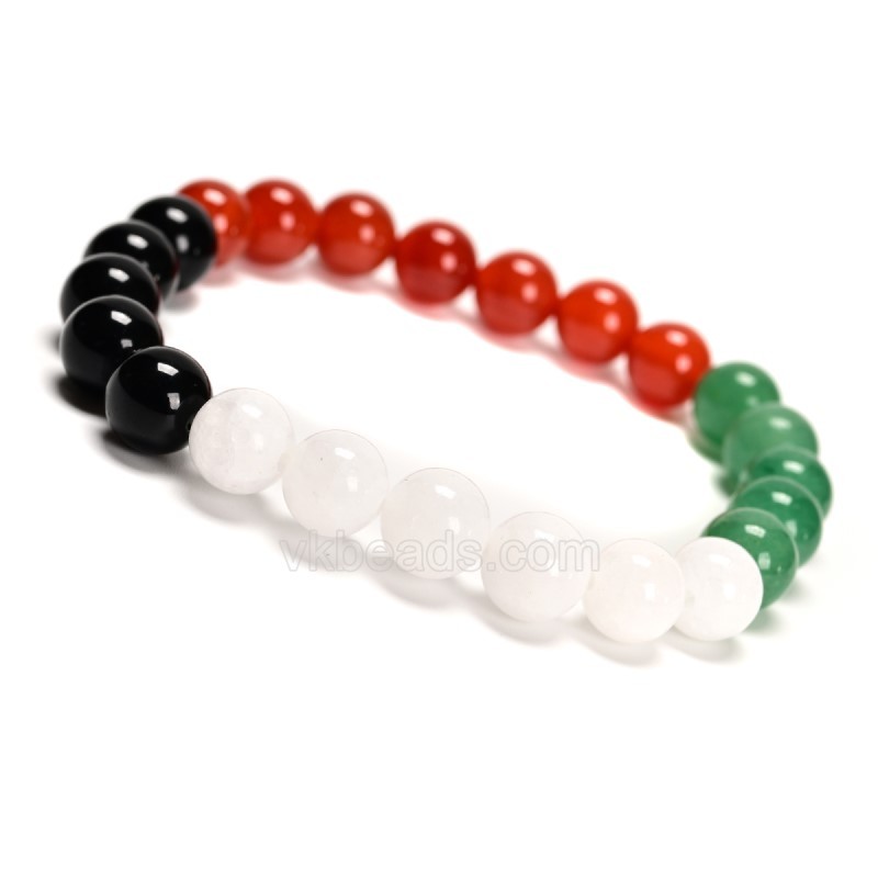 Black Agate+White Jade+Red Agate+Green Aventurine Mixed Stone Smooth Round Beads Stretch Bracelets, Approx 8mm, Sell by Piece
