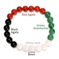 Black Agate+White Jade+Red Agate+Green Aventurine Mixed Stone Smooth Round Beads Stretch Bracelets, Approx 8mm, Sell by Piece
