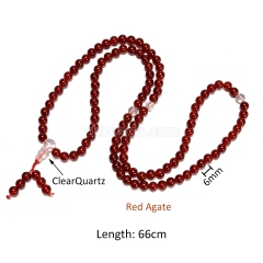 Red Agate Smooth Round Beads Necklace Bracelets, with Clear Quartz, Approx 6mm, 66cm Long, Sell by Piece