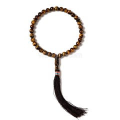 Yellow Tigers Eye Smooth Round Beads Wrist Mala Bracelets, with Tassel, Approx 10mm, Sell by Piece