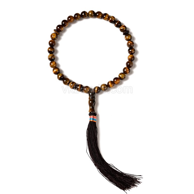 Yellow Tigers Eye Smooth Round Beads Wrist Mala Bracelets, with Tassel, Approx 10mm, Sell by Piece