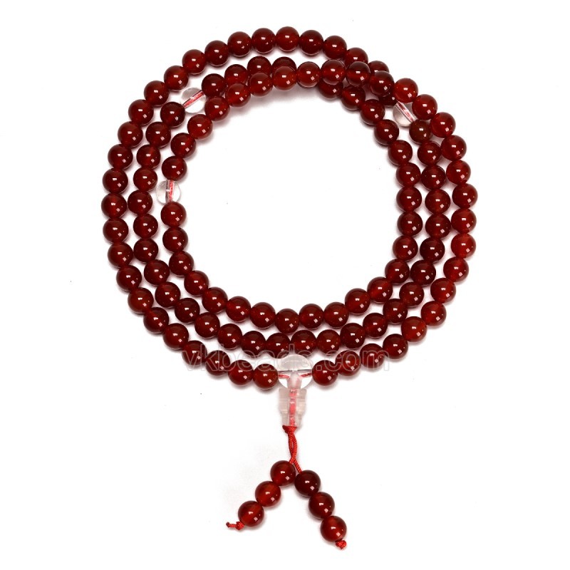 Red Agate Smooth Round Beads Necklace Bracelets, with Clear Quartz, Approx 6mm, 66cm Long, Sell by Piece